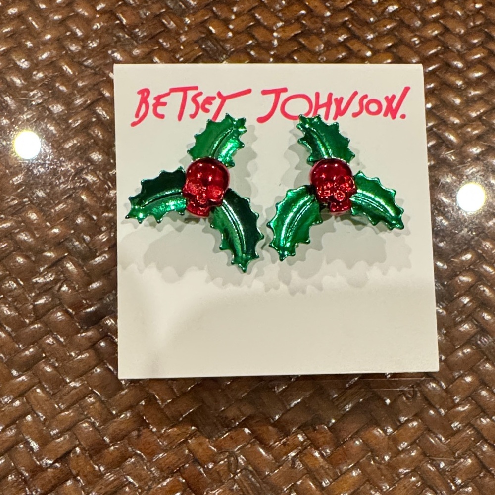 Betsey Johnson Green Holly Earrings